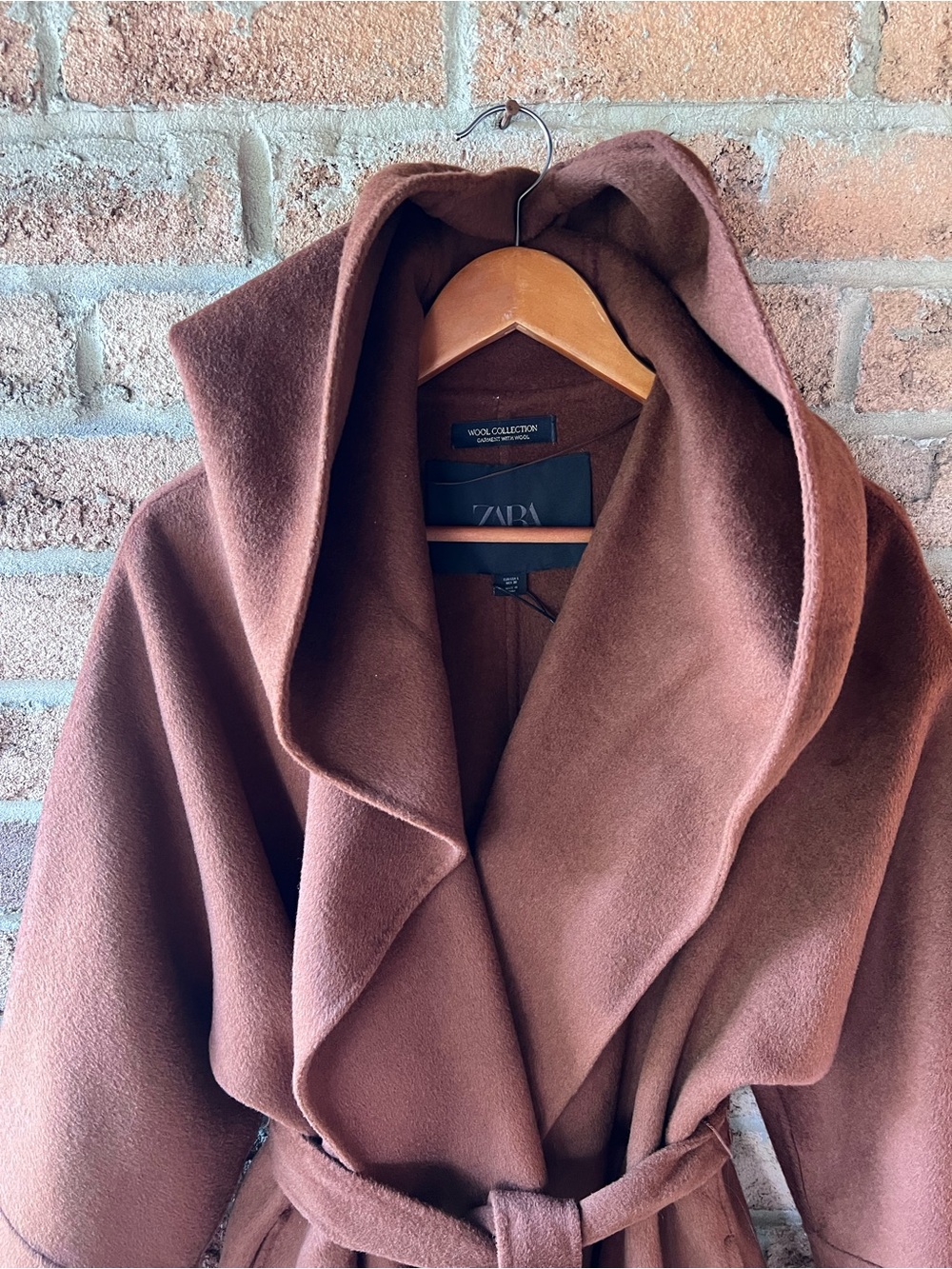 ZARA ZW Collection Limited Edition Wool Blend Belted Maxi Coat Brown L NWT - Picture 5 of 16